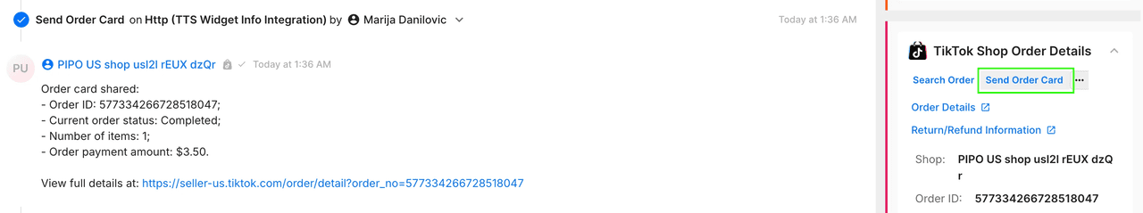 Gorgias TikTok Shop message card screenshot 1